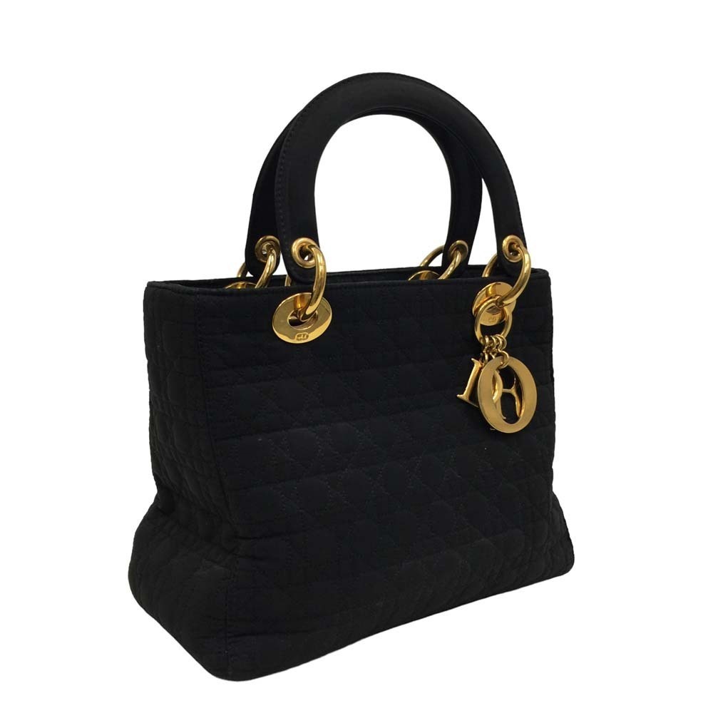 Christian Dior Lady Cannage Handbag Black Logo Charm Information
